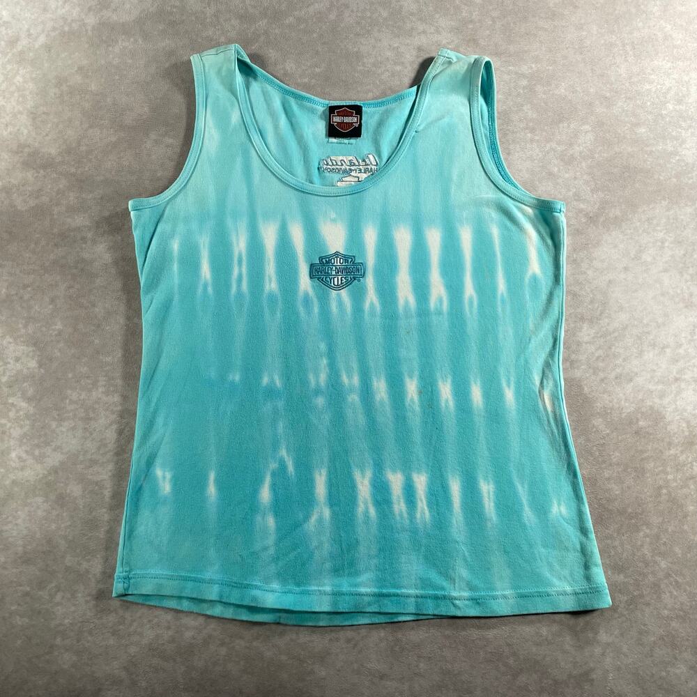 Vintage Women’s Harley Davidson Blue Washed Tie Dye Florida Tank Top Size XL